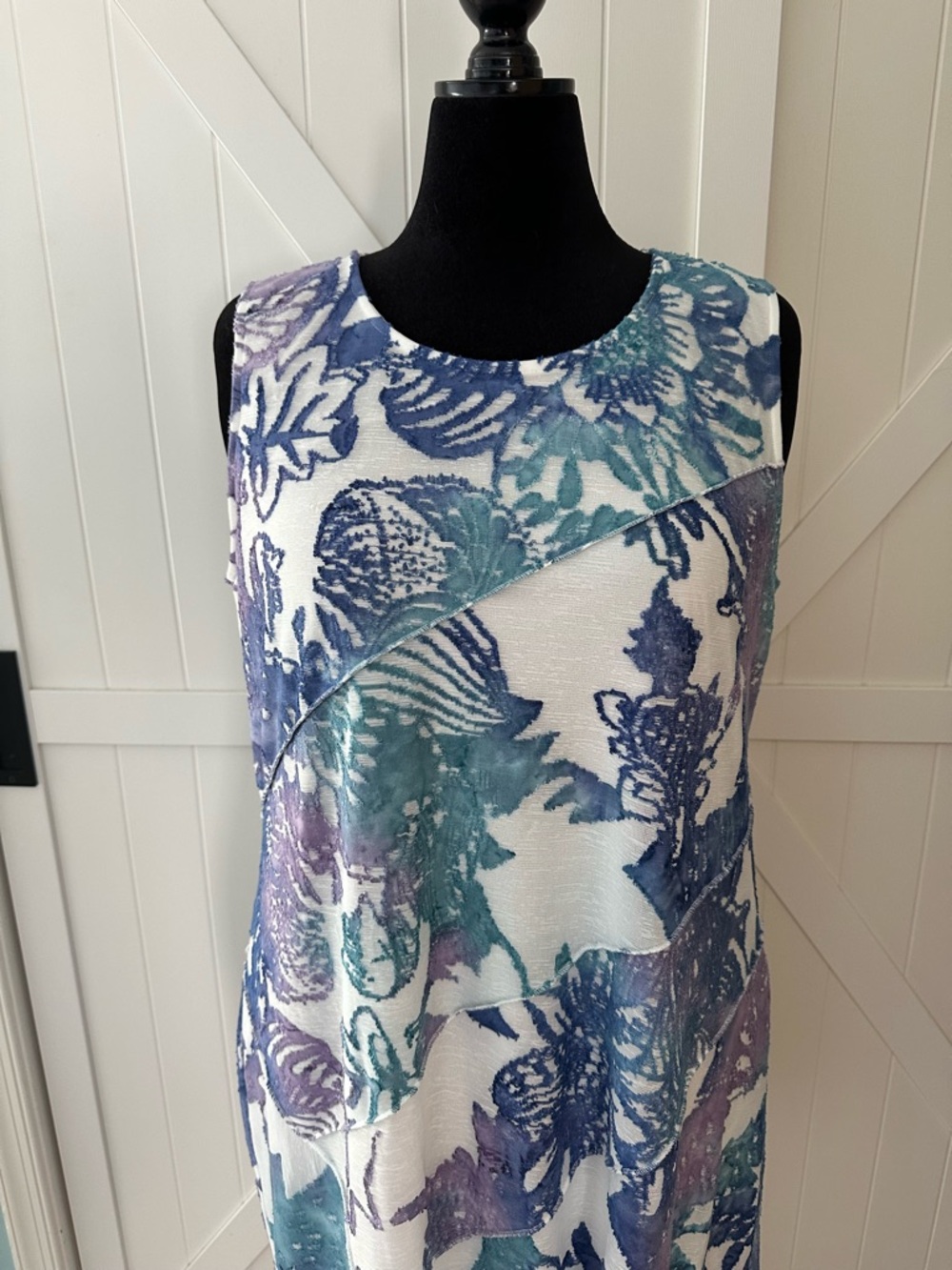 Chico’s Size 3 Blue Purple Floral Layered Shift Dress Lined Sleeveless XL 16 - Picture 2 of 6